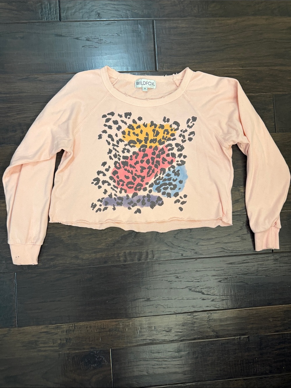 Wildfox Peach Pink Pastel Rainbow Leopard Crop Sweatshirt M Read Description